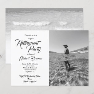 Retirement Photo Chic Black and White Stylish Invitation