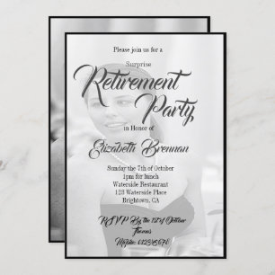 Retirement Photo Elegant Black and White Stylish Invitation