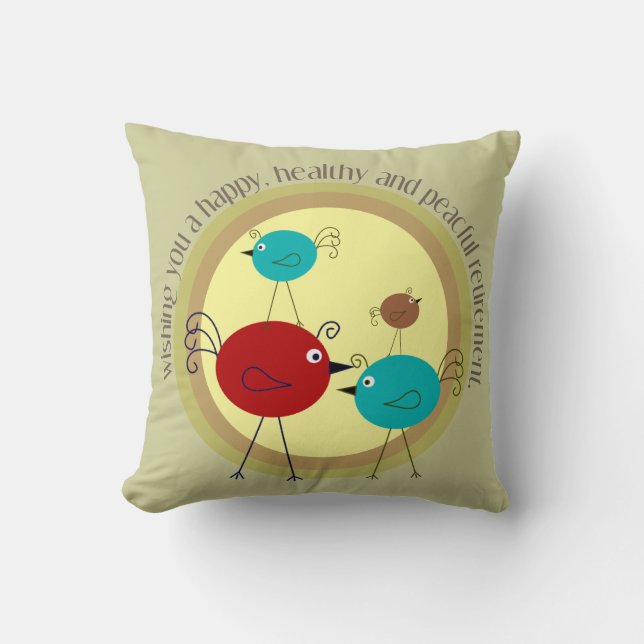 Retirement Pillow Retro Birds Design (Front)