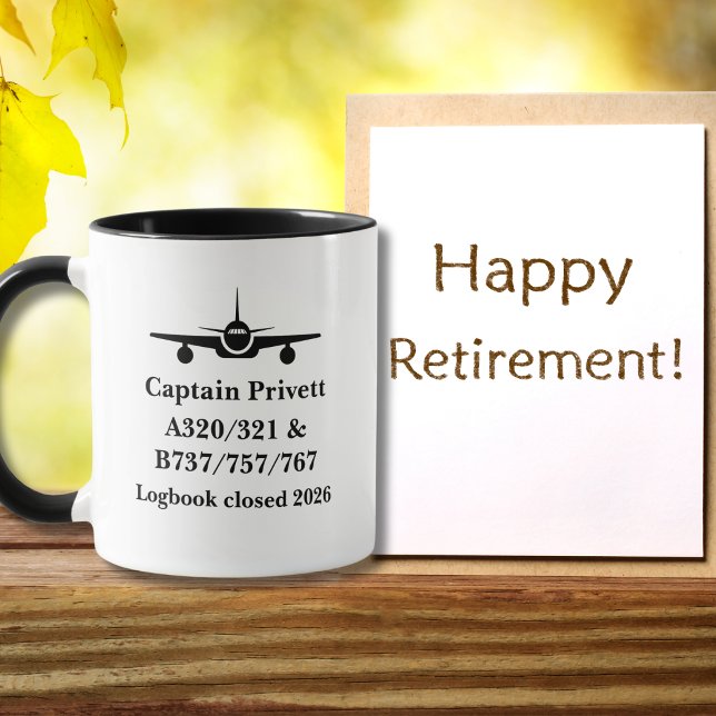 Retirement Pilot Airplane Minimalist Black Custom Mug (Creator Uploaded)