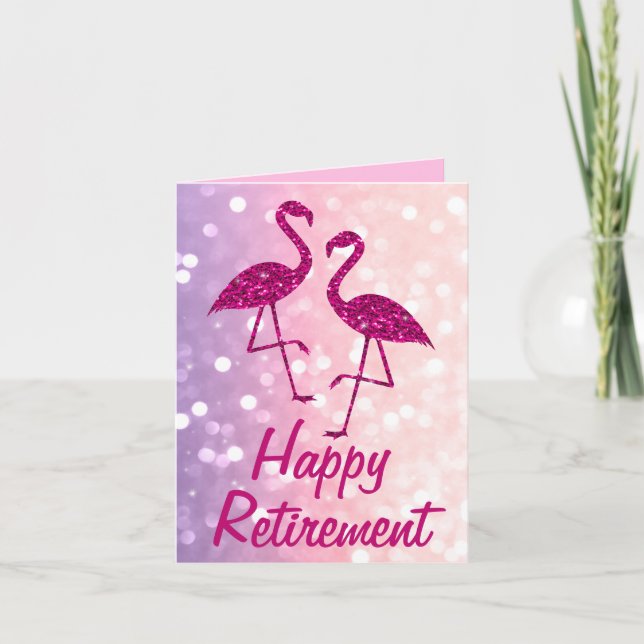 Retirement pink flamingo Custom text Greeting Card (Front)