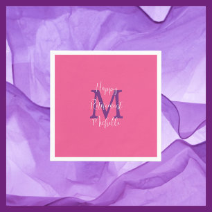 Retirement Pink White Purple Name Monogram  Napkin