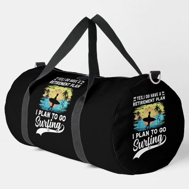 Retirement Plan: Surfing & Sunsets Duffle Bag (Left Corner)