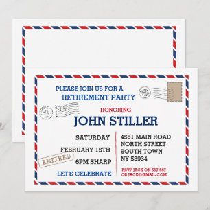 Retirement Postcard Mail Post Card Red Blue
