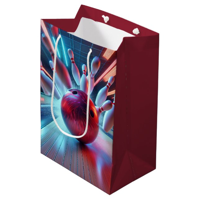 Retirement Red Bowling Ball Strike Medium Gift Bag (Front Angled)