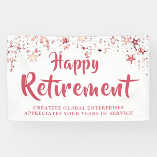 Retirement Rose Gold Stars Brush Script Banner