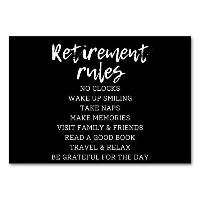 Retirement Rules Sign Table Number (Front)
