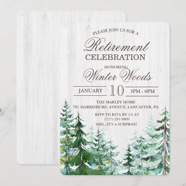 Retirement Rustic Wood Tree Invitation (Front/Back)