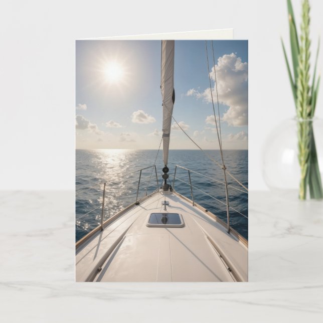 Retirement Sailboat On Calm Ocean Water Card (Front)