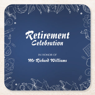Retirement School Teacher Party Celebration Square Paper Coaster