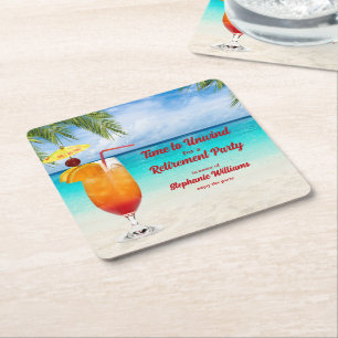 Retirement Summer Farewell Cocktail Beach Party Square Paper Coaster