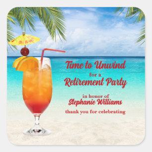 Retirement Summer Farewell Cocktail Beach Party Square Sticker