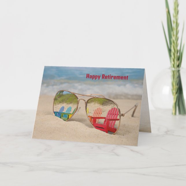Retirement Sunglasses Beach Chair Reflection Card (Front)