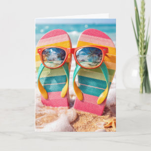 Retirement Sunglasses On Flip-flops In Beach Sand Card