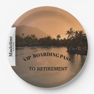 Retirement Sunset Beach Boarding Pass Destination  Paper Plate