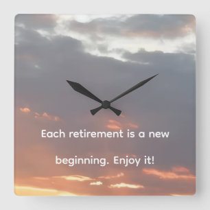 Retirement sunset photo new beginning square wall clock