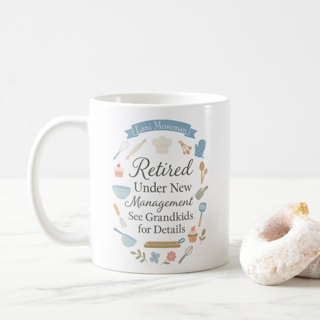 Retirement Sweet Elegant Typography Customizable Coffee Mug (With Donut)