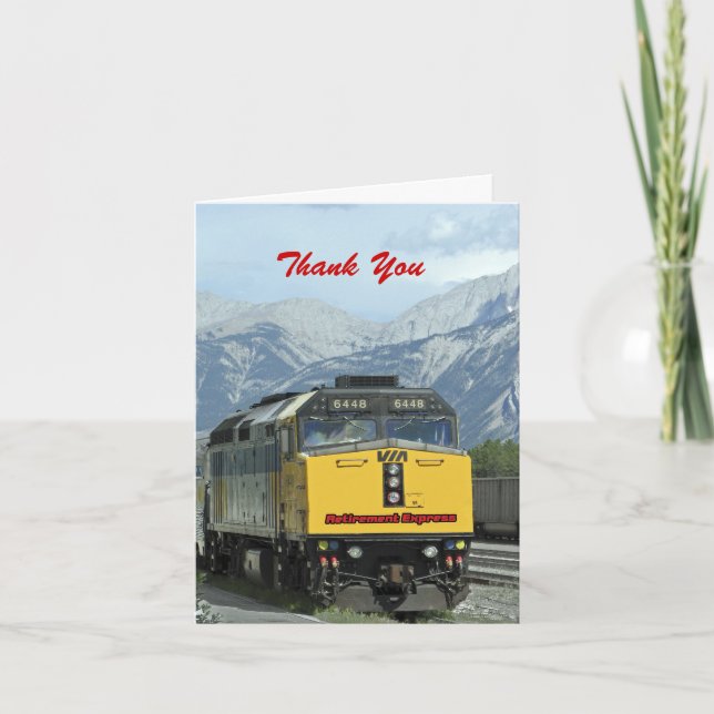 Retirement Thank You, Yellow Train Thank You Card (Front)