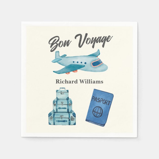 Retirement Travel Adventure Bon Voyage Plane  Napkin (Front)