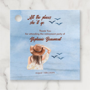 retirement travel all the places woman watercolor favour tags