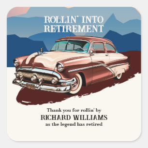 Retirement Travel Retro Classic Car Theme Square Sticker