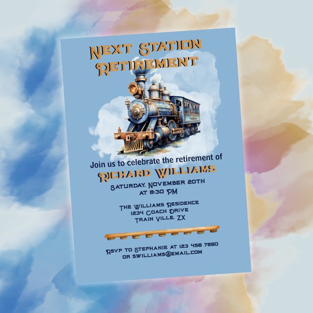 Retirement Travel Rolling into Train Next Station Invitation (Creator Uploaded)