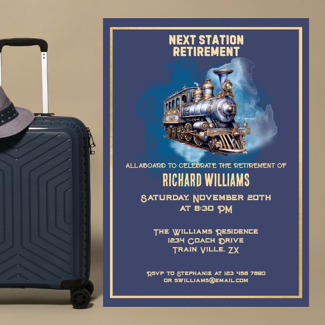 Retirement Travel Rolling Train Next Station   Invitation (Creator Uploaded)
