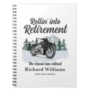 Retirement Travel Theme Classic Motorbike Rolling Notebook