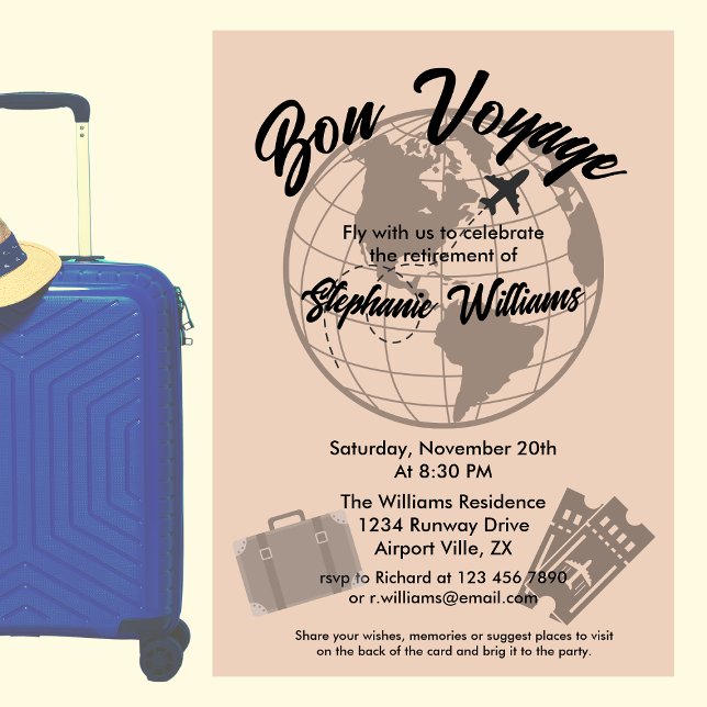 Retirement Travel Theme Party Bon Voyage Globe  Invitation (Creator Uploaded)