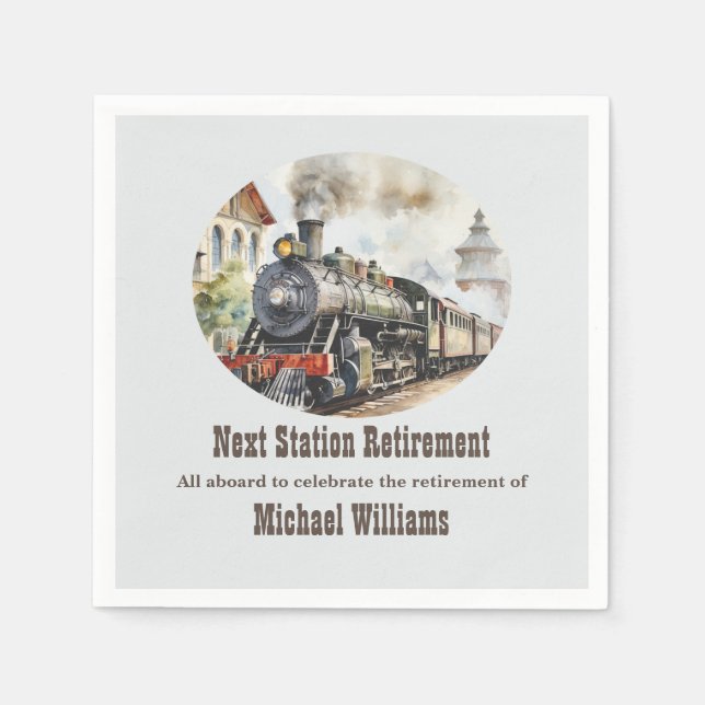 Retirement Travel Theme Party Train Next Station Napkin (Front)