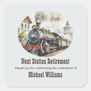 Retirement Travel Theme Party Train Next Station Square Sticker