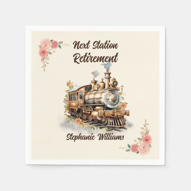 Retirement Travel Themed Party Vintage Train  Napkin (Front)