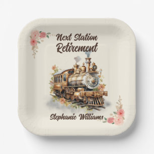 Retirement Travel Themed Party Vintage Train Paper Plate