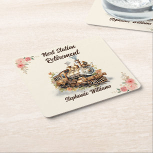 Retirement Travel Themed Party Vintage Train  Square Paper Coaster