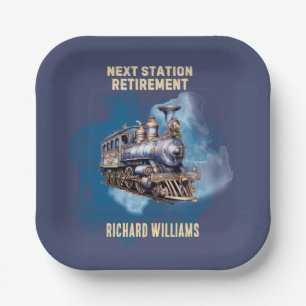 retirement travel themed train next station party  paper plate