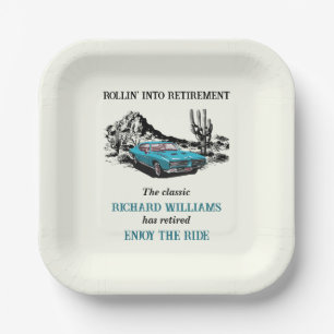 Retirement Travel Vintage Car Desert Party Paper Plate