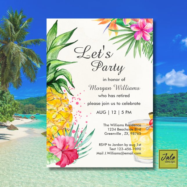 Retirement Tropical Summer Cocktail Party Invitation (Creator Uploaded)