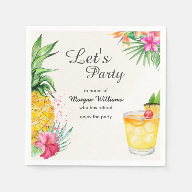 Retirement Tropical Summer Cocktail Party Napkin (Front)