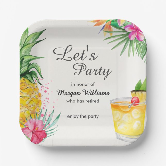 Retirement Tropical Summer Cocktail Party Paper Plate (Front)