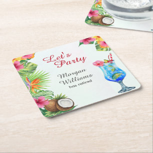 Retirement Tropical Summer Dine & Cocktail Party  Square Paper Coaster