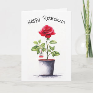 Retirement Watercolor Red Rose Bush  Card