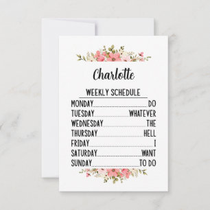 Retirement Weekly Schedule With Personalized Name Thank You Card