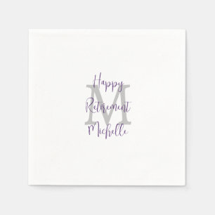 Retirement White Purple Burgundy Name Monogram Napkin