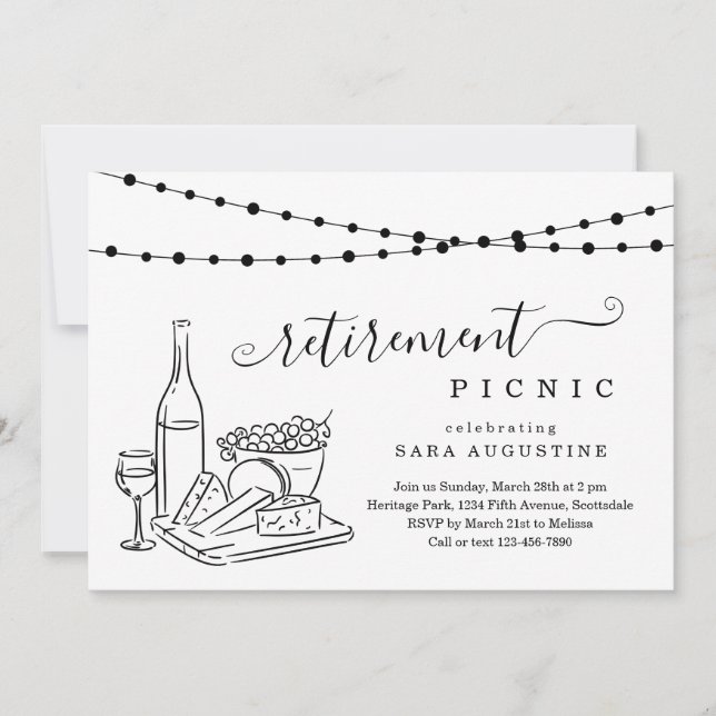 Retirement Wine Tasting and Cheese Picnic Party In Invitation (Front)