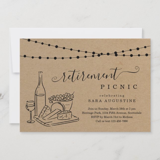Retirement Wine Tasting and Cheese Picnic Party Invitation (Front)