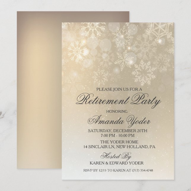 Retirement  Winter Snowflake Invitation (Front/Back)