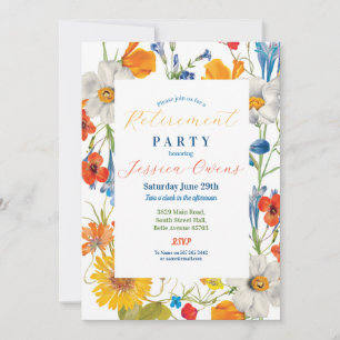 Retirement Womens Floral Summer Colour Flowers  Invitation