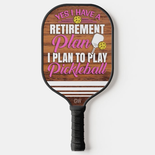 Retirement Wood and Green Monogram For Her  Pickleball Paddle (Front)
