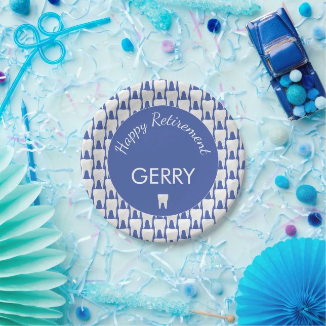 Retiring Dentist Tooth Patterned Retirement Party Paper Plate (Party)