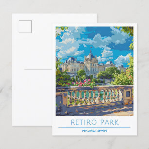 Retiro Park Madrid Spain Vintage Travel Postcard
